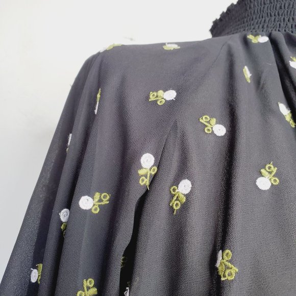 CABI Cottagecore Embroidered Floral Black Chiffon Top Blouse - Picture 6 of 10